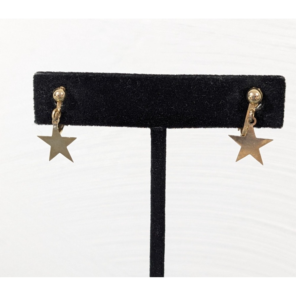 Vintage Dainty Gold Tone Star Charm Clip On Earrings